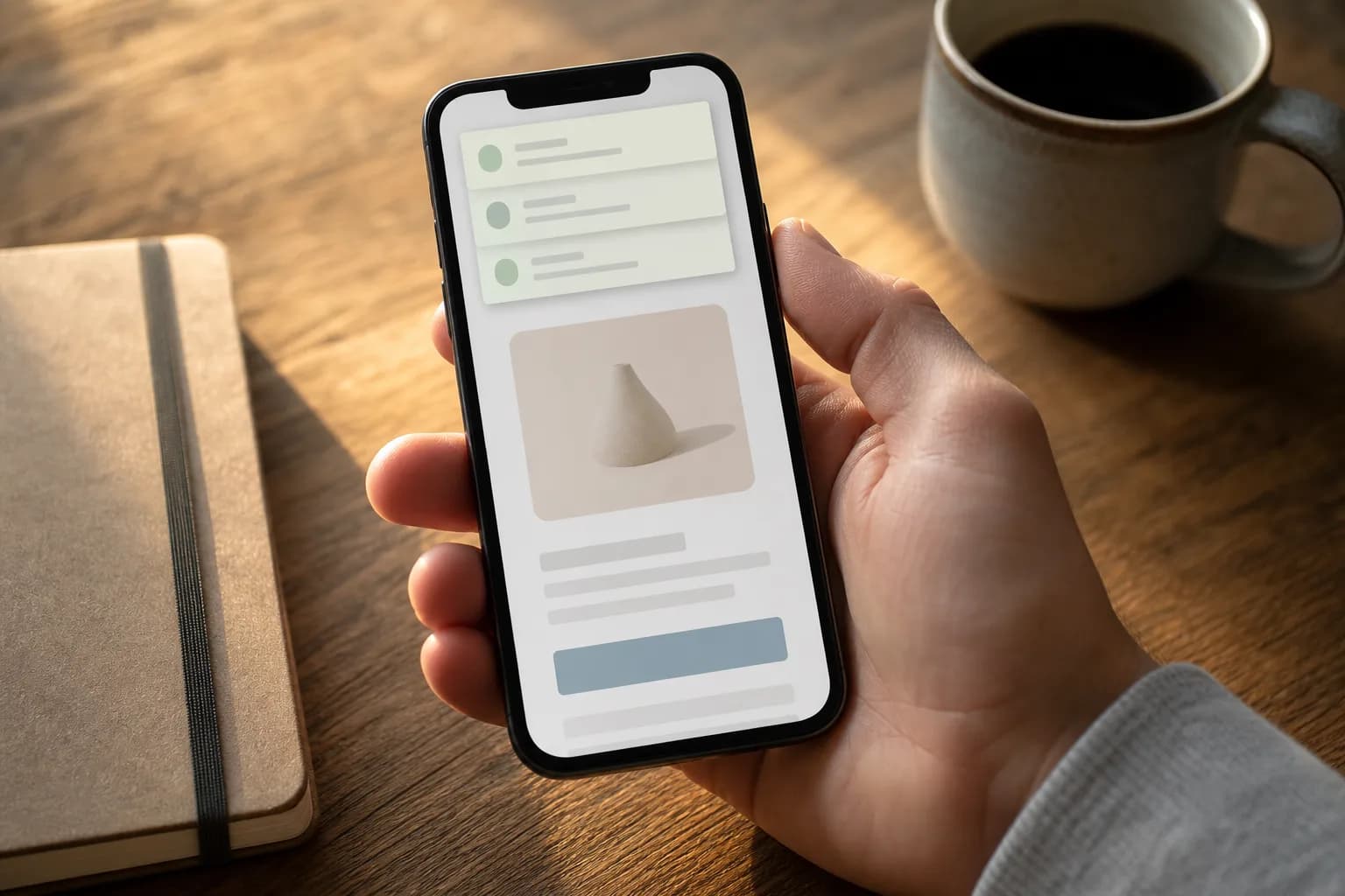 A phone showing a live product page with new orders arriving