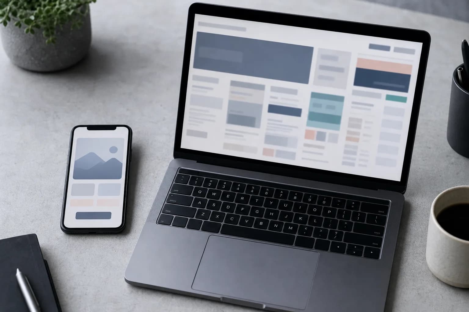 A single product page on a phone next to a cluttered multi-page website