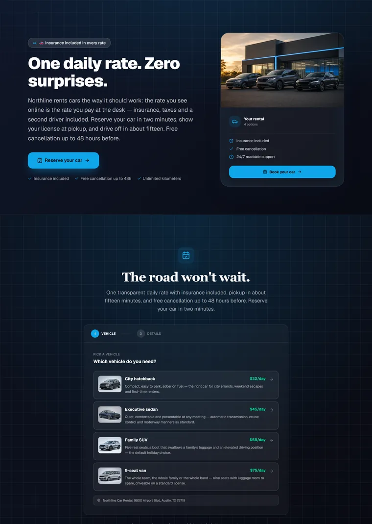 Car Rental Agency — Bookings landing page built with PageStrike