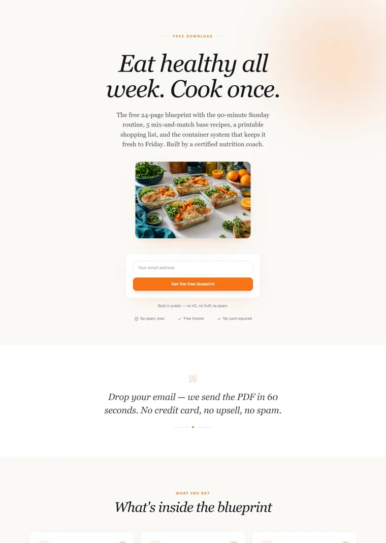 Meal Prep Blueprint — Collect emails landing page built with PageStrike