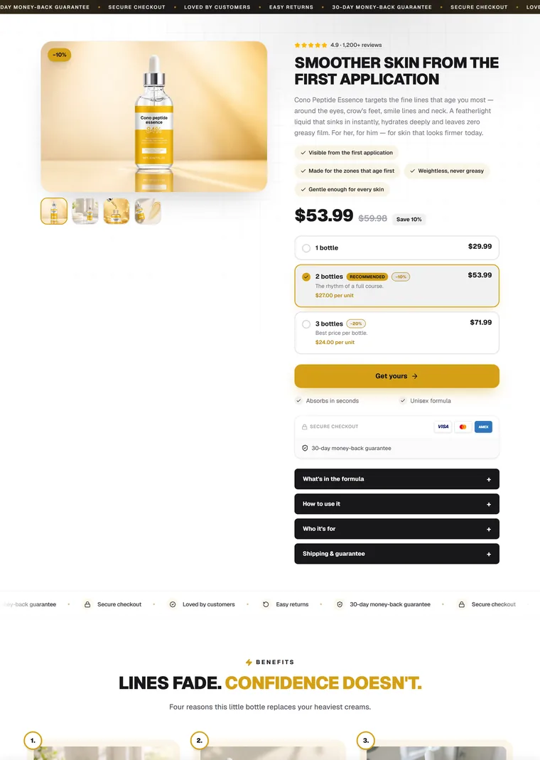 Anti-Aging Peptide Serum — Sell a product landing page built with PageStrike