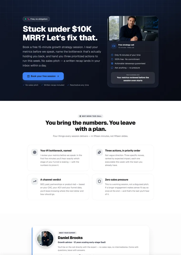 Startup Growth Mentor — Bookings landing page built with PageStrike